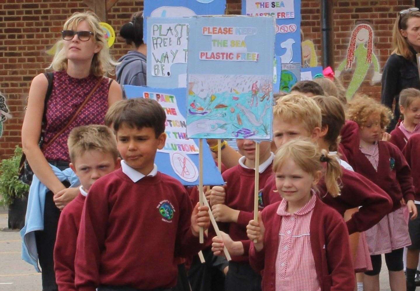 Placard-carrying pupils about to set off from Westmeads Community Infant School. Pic: Kent County Council (14024301)