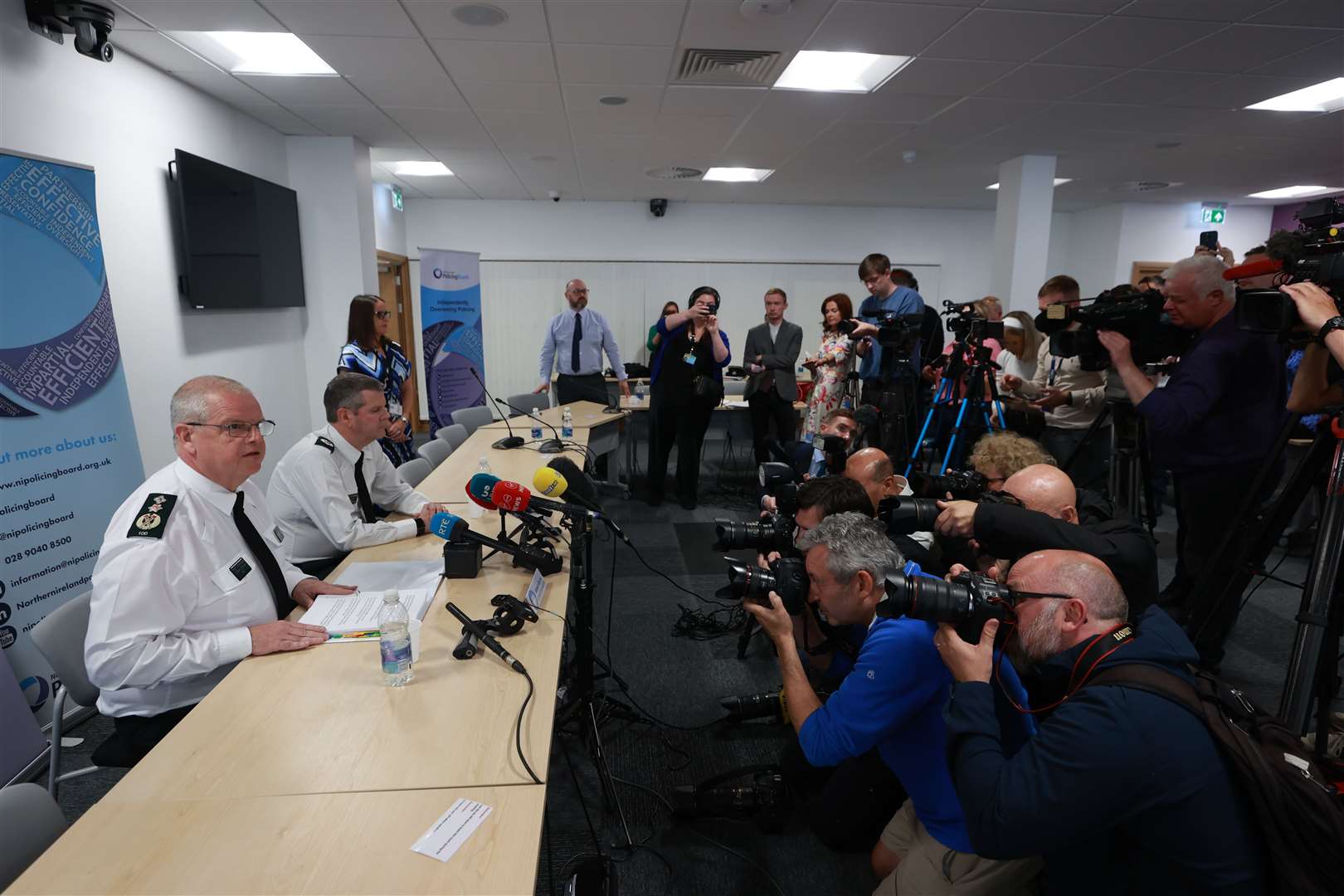 PSNI Chief Constable Simon Byrne (left) with Assistant Chief Constable Chris Todd at a press conference on Thursday (Liam McBurney/PA)