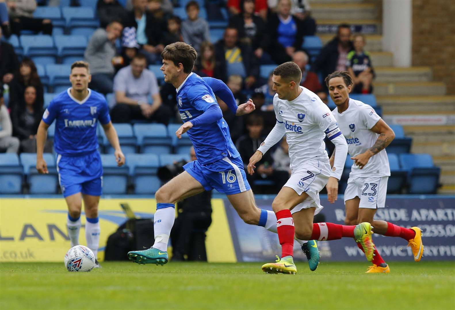 Stuart O'Keefe chases down Billy Bingham at Priestfield while playing for Portsmouth Picture: Andy Jones