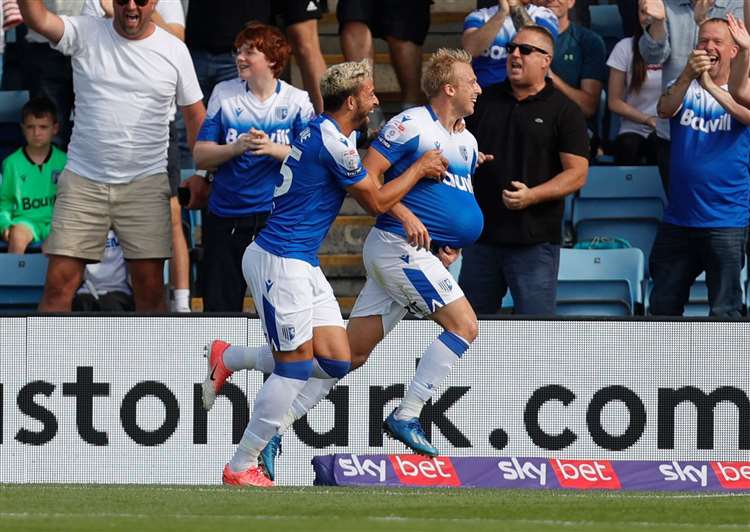 George Lapslie celebrates the opening goal at Priestfield Picture: @Julian_KPI