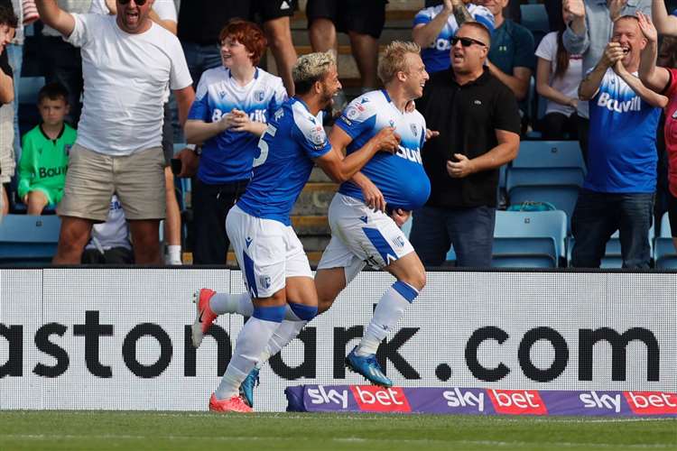 George Lapslie celebrates the opening goal at Priestfield Picture: @Julian_KPI