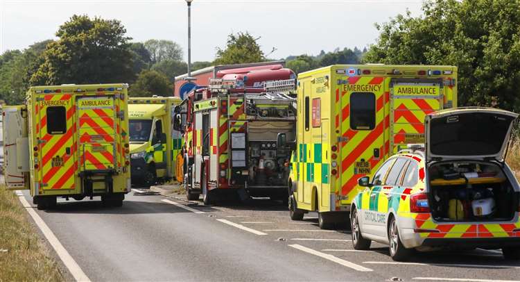 A20 near Lenham closed after crash near Faversham Road and Hubbard