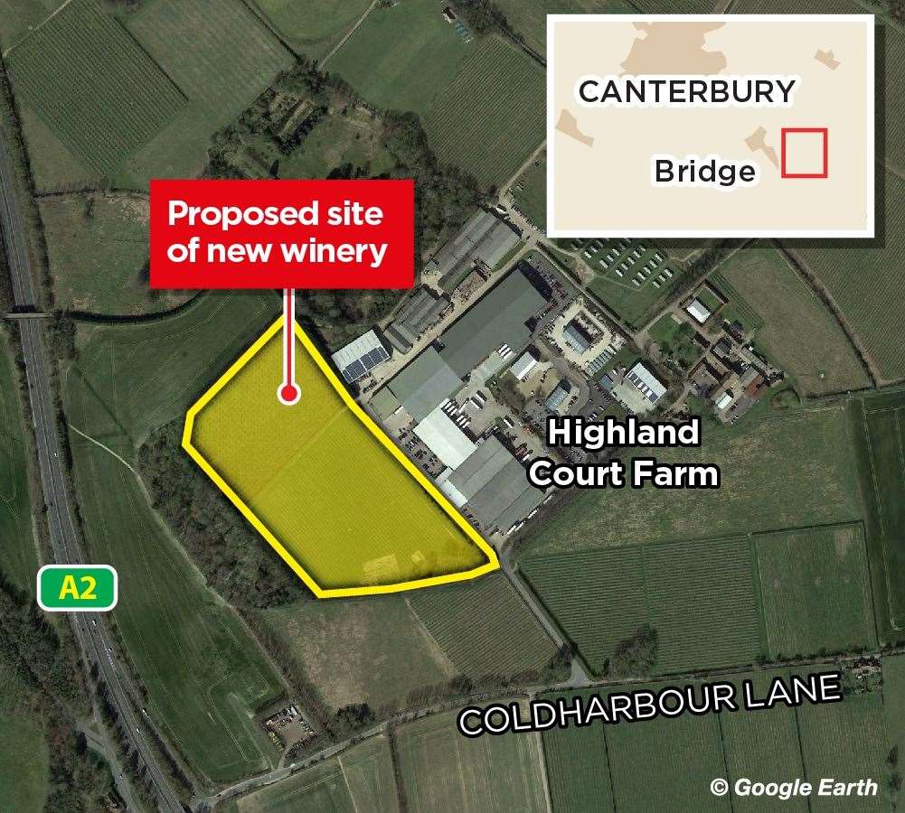 The location of the proposed new Chapel Down winery at the Canterbury Business Park