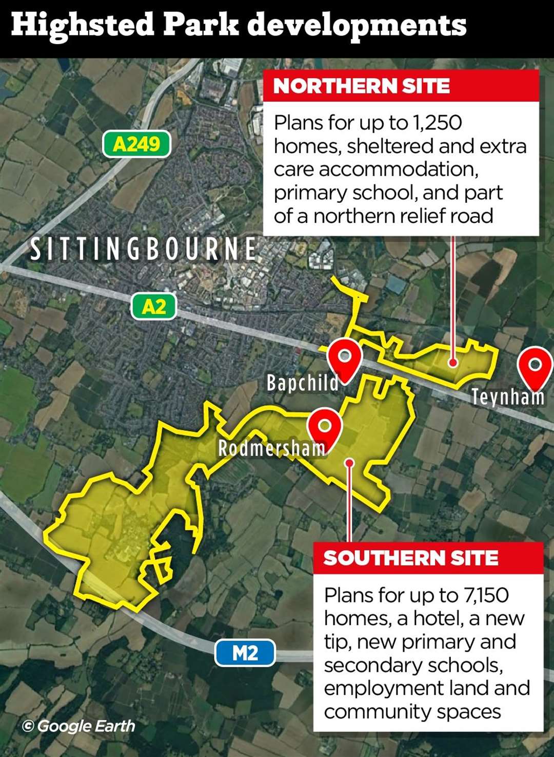 A map showing the plans for the sprawling development around Sittingbourne and Teynham