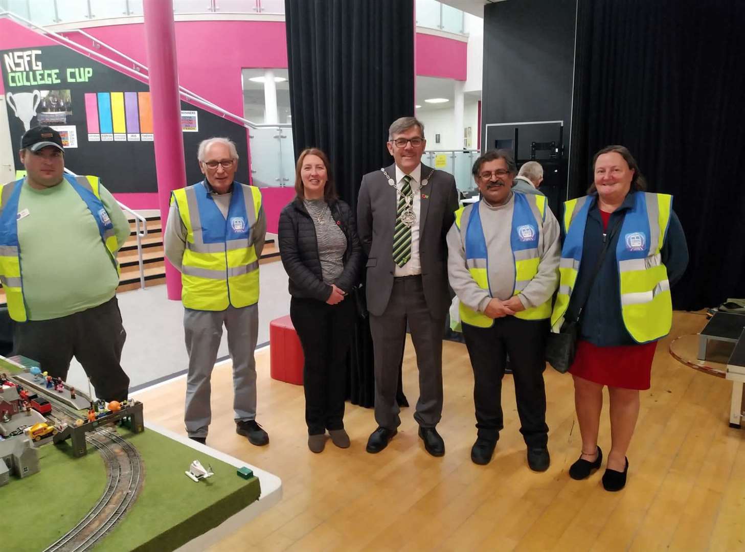 From left, Adam Curtis, Ray Puddy, deputy mayor Cllr John Caller and his wife Sue, exhibition manager George Marcar and his wife Ella. Picture: GRES