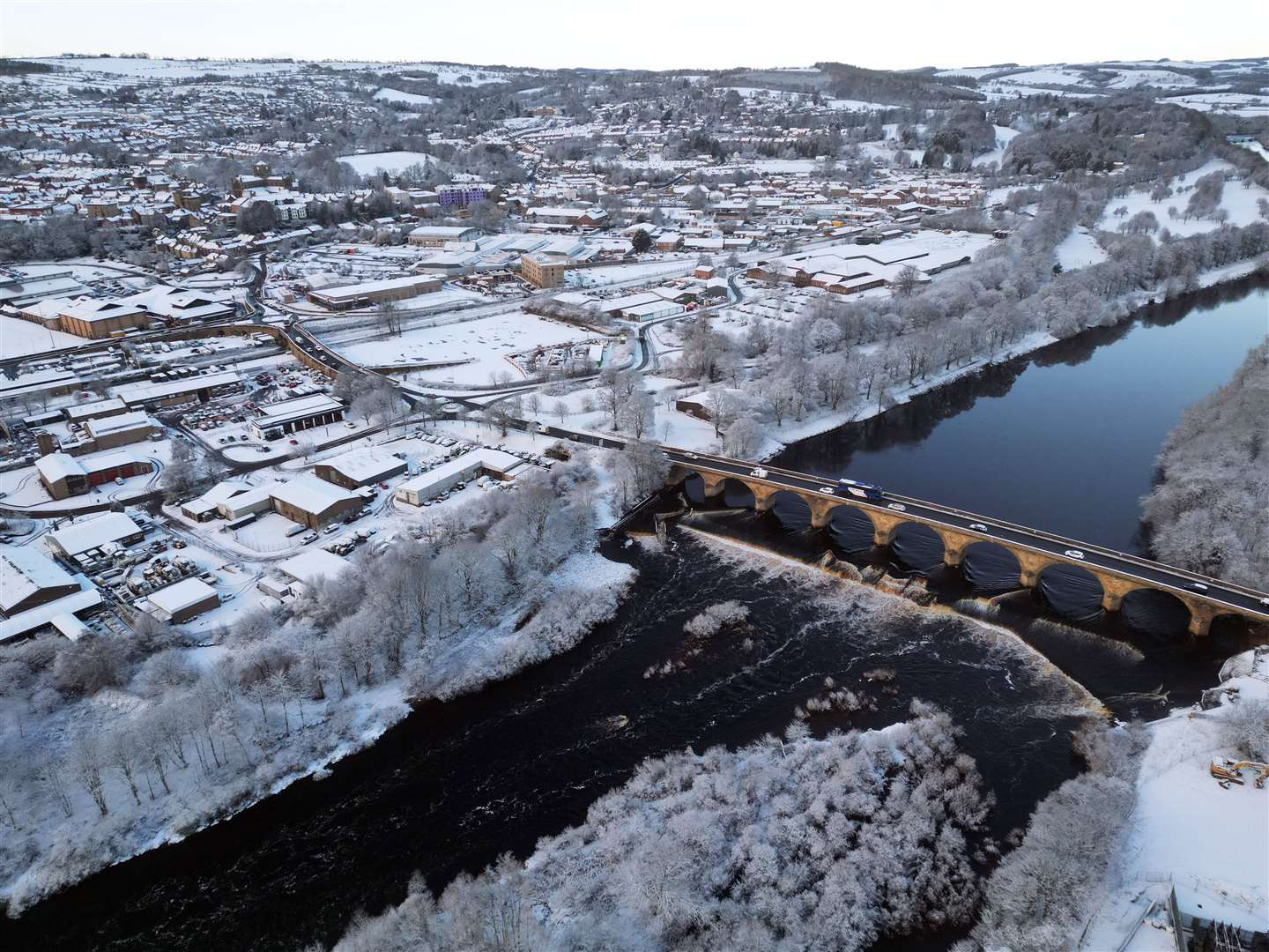 Snowy conditions in Hexham after early morning snow (Owen Humphreys/PA)