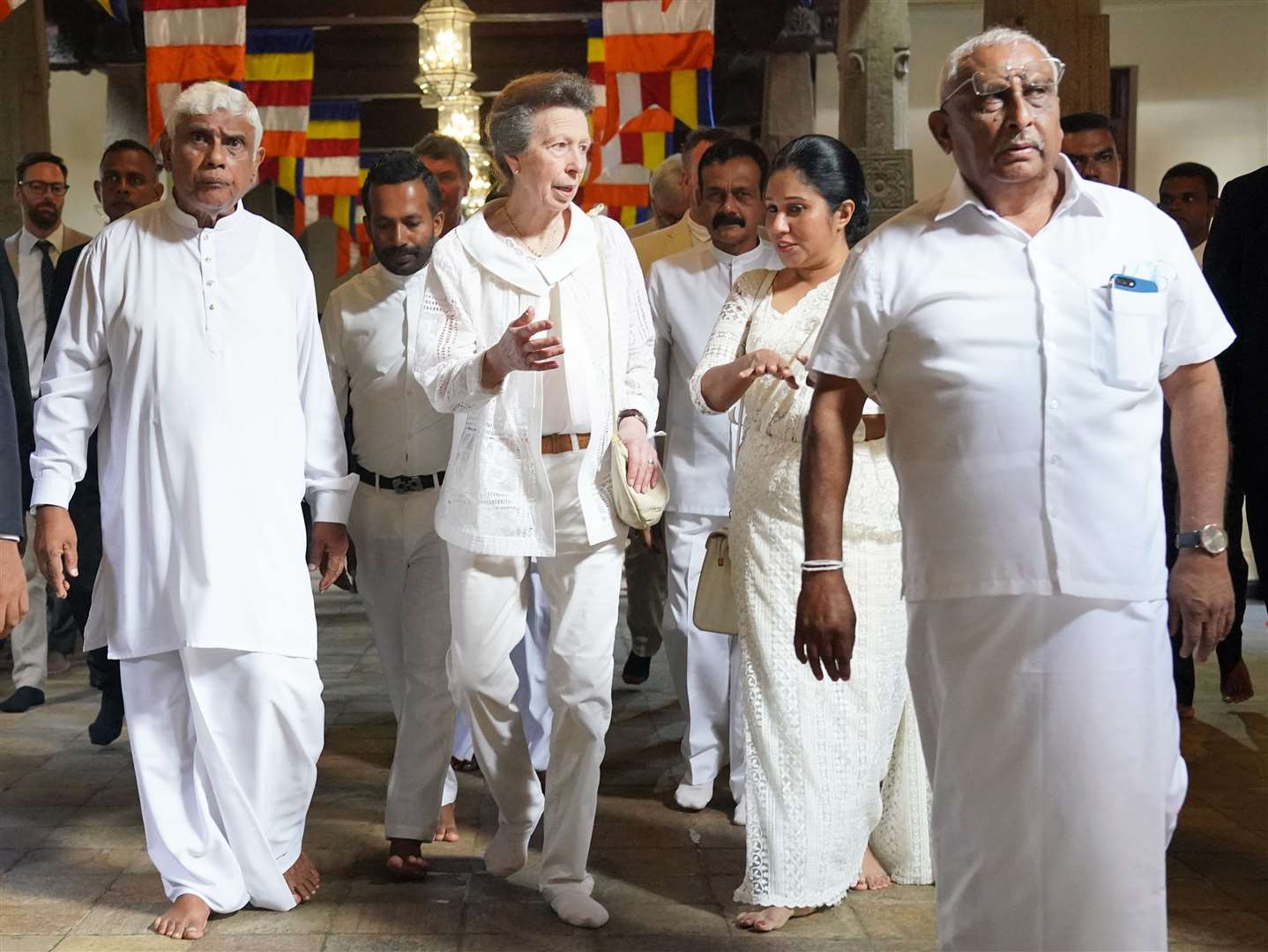 The Princess Royal wore white as a sign of respect for her visit to the temple (Jonathan Brady/PA)