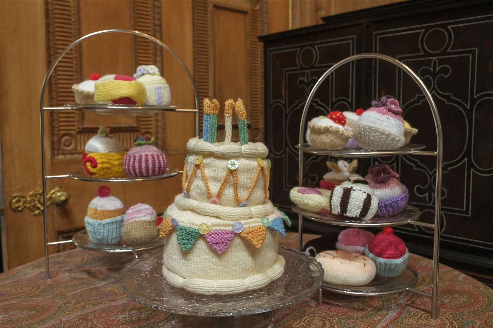 The collection of cakes in celebration of 10 years of Future Textiles ( Mike Wilkinson/King’s Foundation/PA)