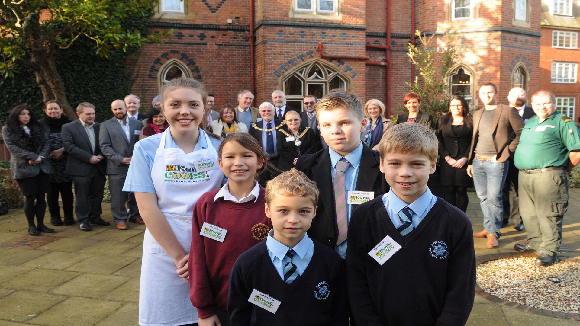 Kent Cooks VIP lunch at Abbots Barton Hotel with supporters and overall champ Isabella Lee, 15, and category winners Sofia Bishop, nine, Aaron Waller, 13, and Tom Eden, nine and brother Jonny, seven.