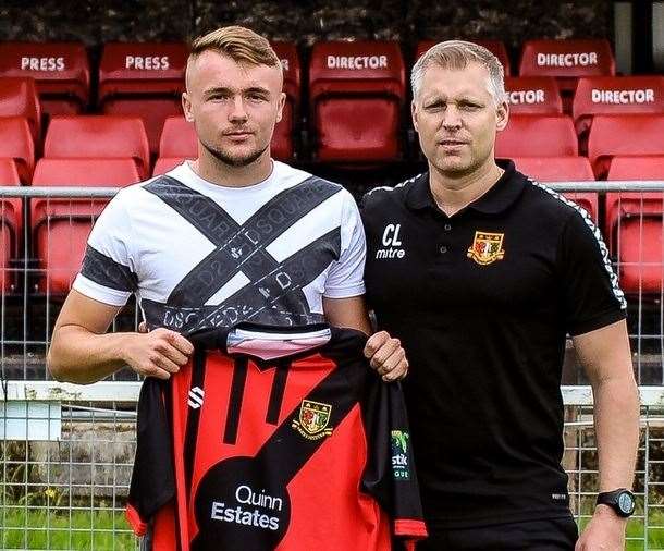 Harry Taylor with Brickies boss Chris Lynch after signing from Millwall Picture: Sittingbourne FC