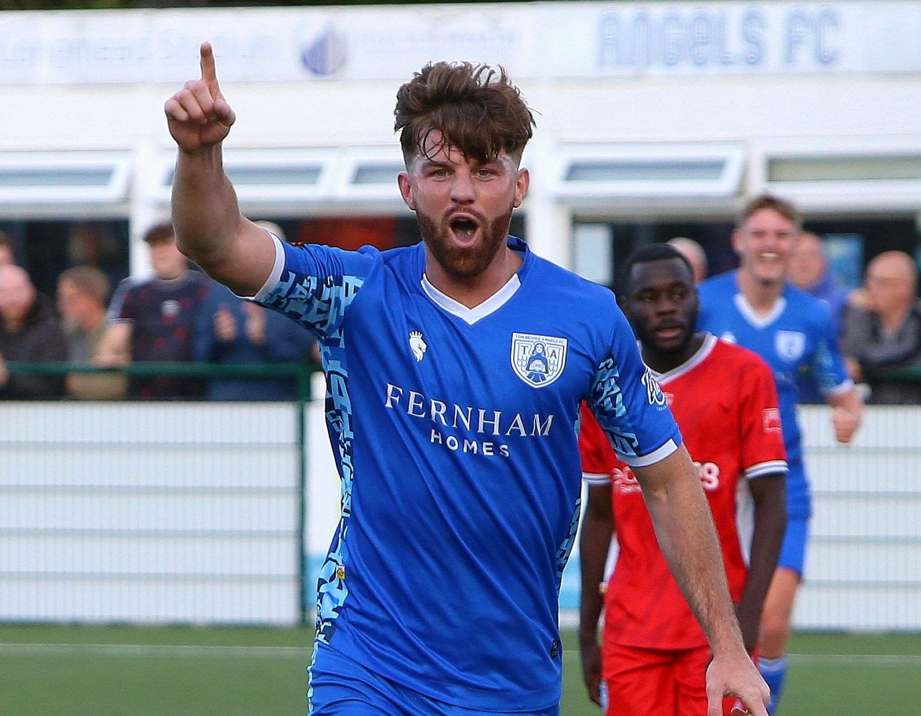 Tonbridge Angels striker Noel Leighton celebrates his winner against Walton & Hersham. Picture: Dave Couldridge