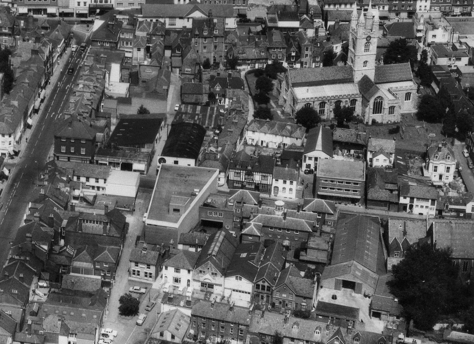 The old police station in Tufton Street, opposite The Swan pub, can be seen in this shot of the town centre. Picture: Steve Salter