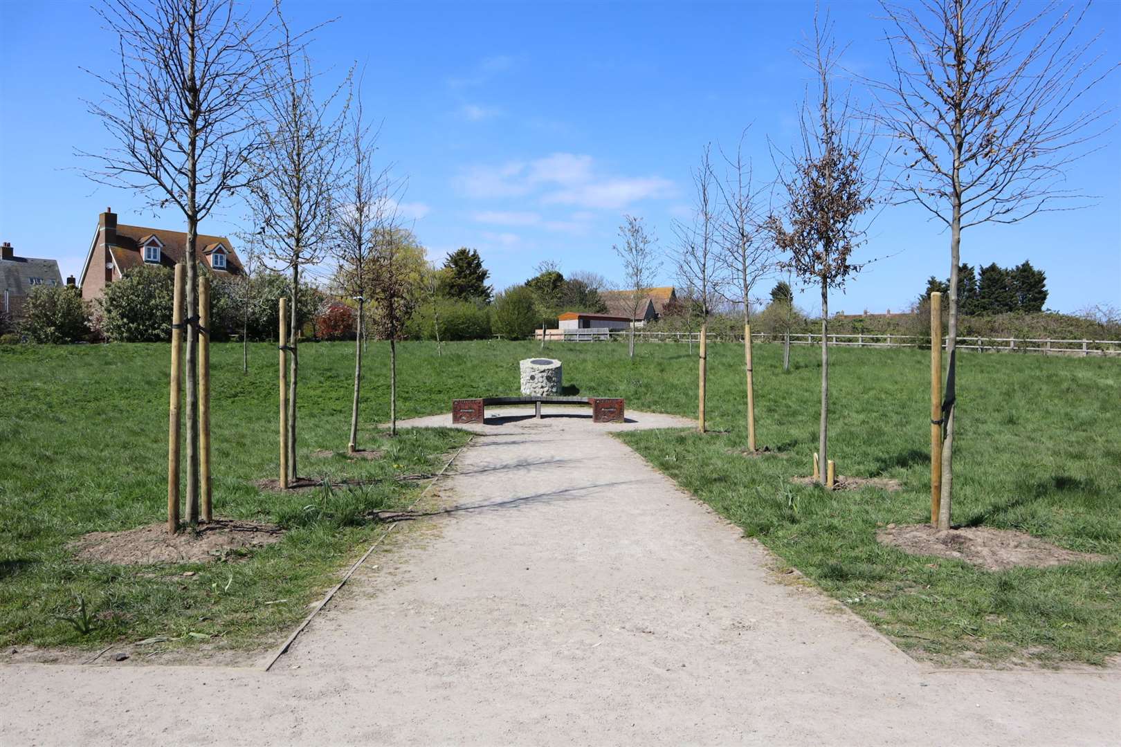 The tree-lined avenue at Iwade war memorial