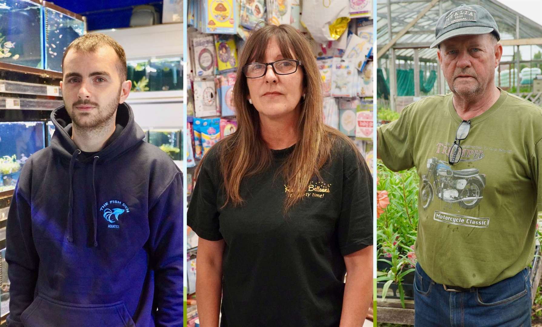 (left to right) Lee Adam, The Fish Den Aquatics, Toni Ives, Rainham Balloons, and Lawrence Merton, Westmoor Nursery, say their businesses have suffered due to constant roadworks.