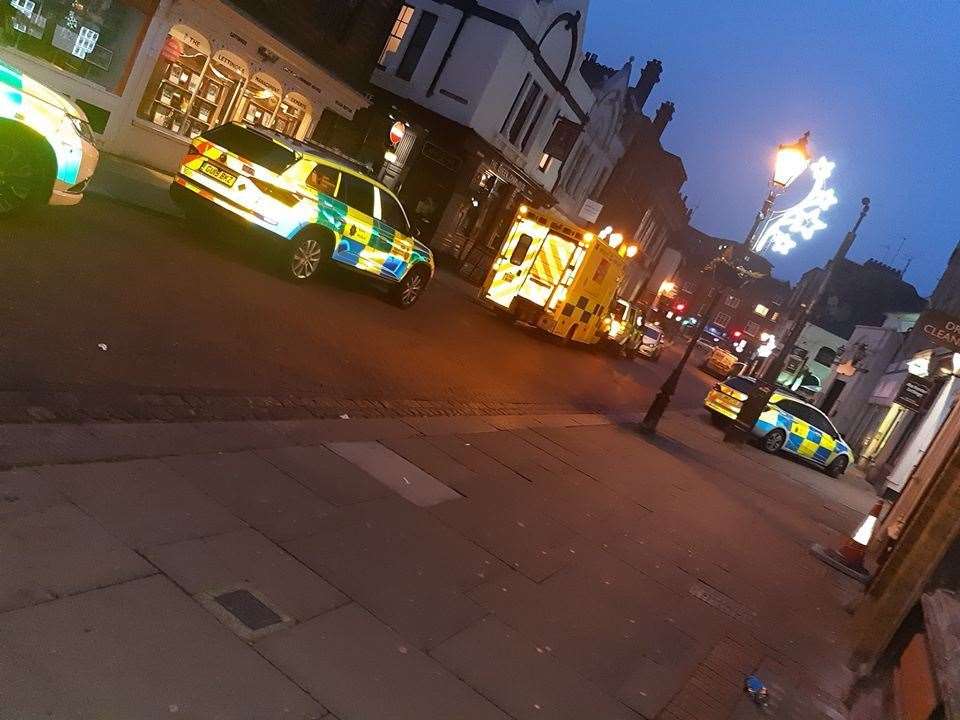 Police cars and an ambulance were called to Rochester High Street. Picture: Sally at Off The Wall Photography