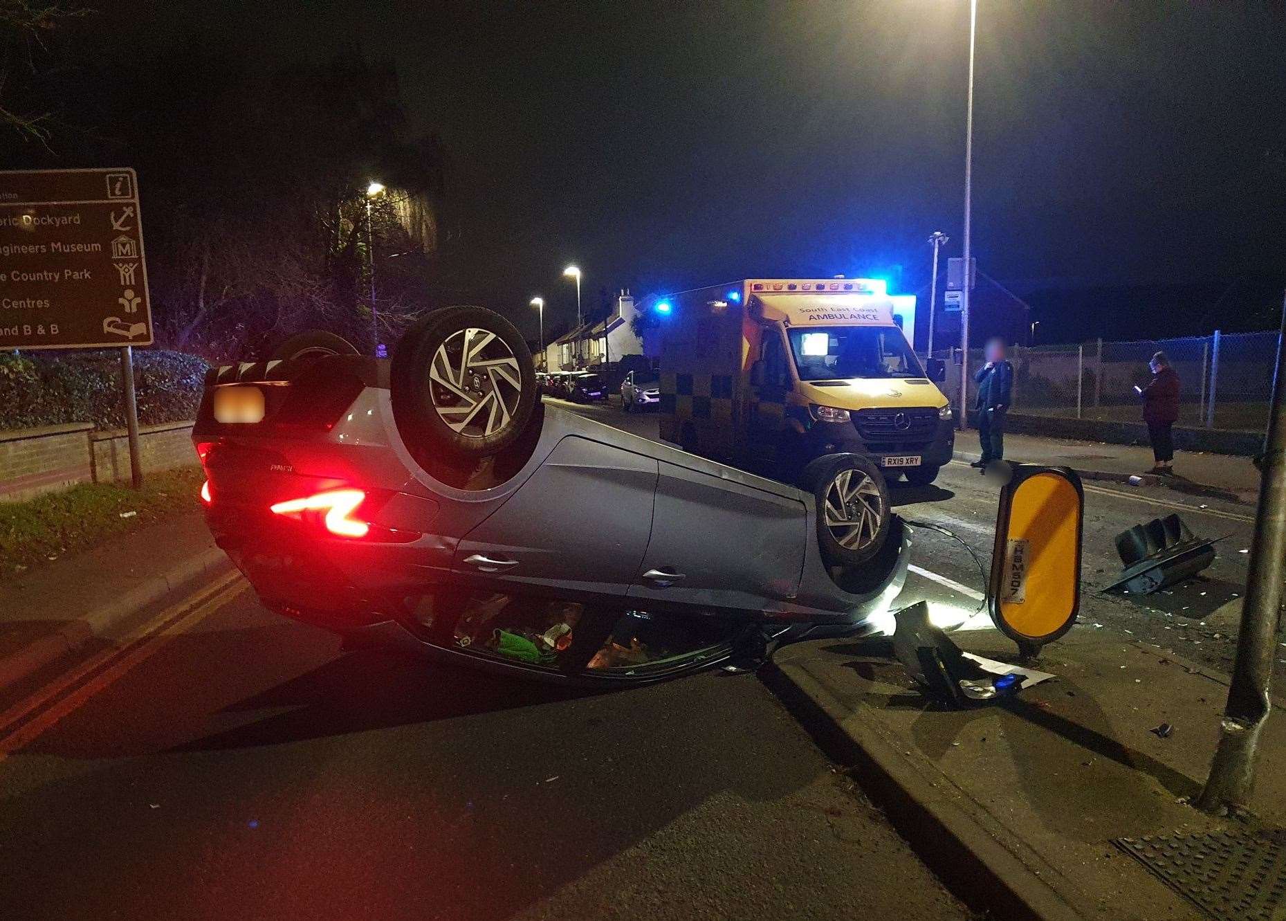 Police were called to Rainham High Street after a car flipped over. Picture: Ben Ruddock