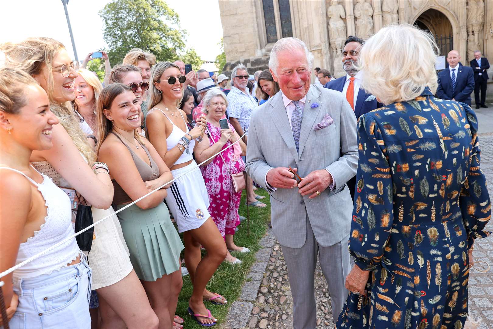 The Prince of Wales and Duchess of Cornwall chatted to well-wishers during their visit to Exeter Cathedral (Chris Jackson/PA)