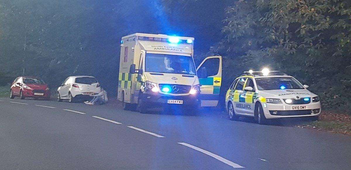 Ambulance at the scene of the accident in Deanwood Drive, Rainham. Picture: @EastKent999vids @Media999E (4921781)