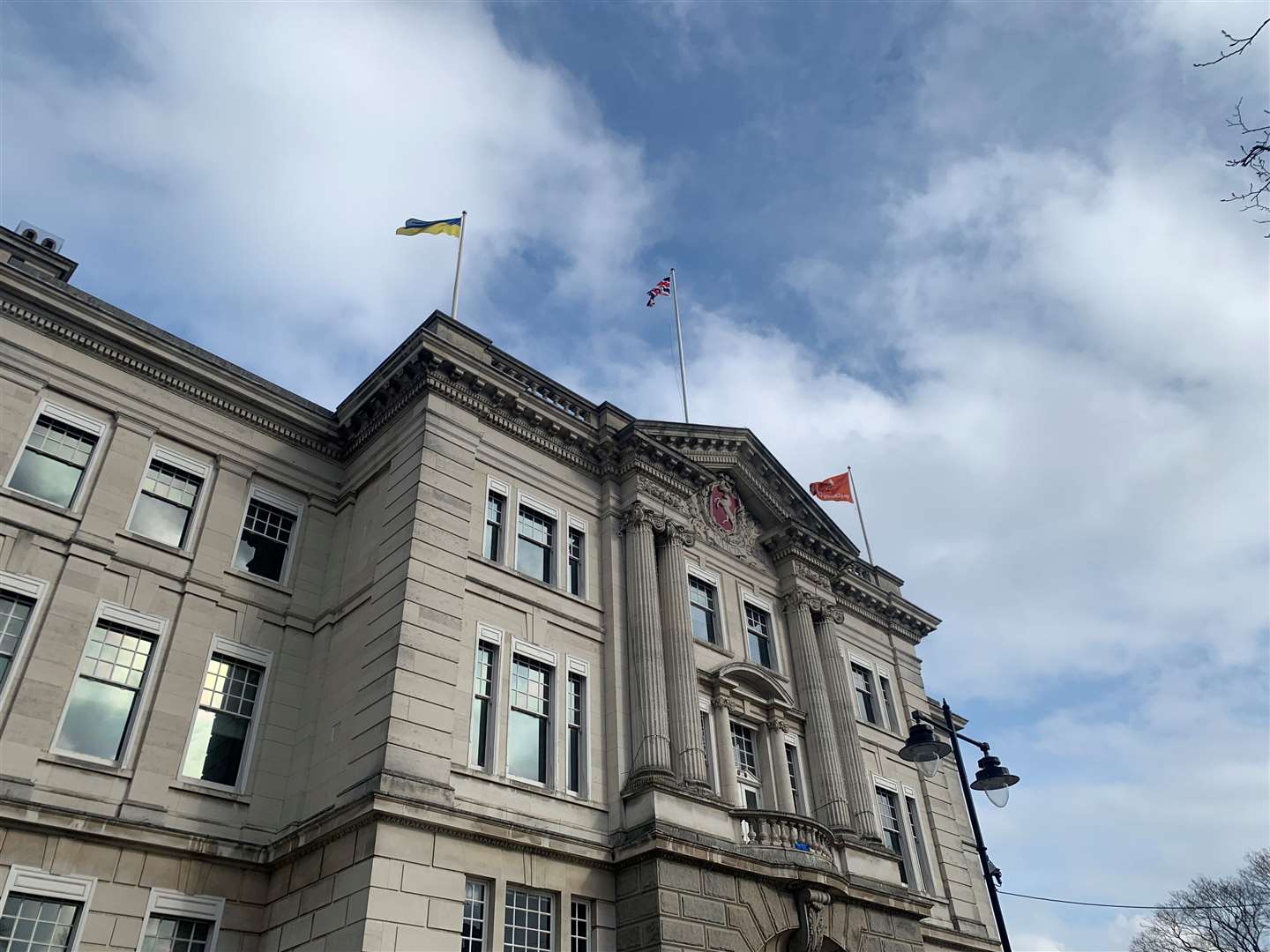 Ukraine flag flying over County Hall in Maidstone (55364808)