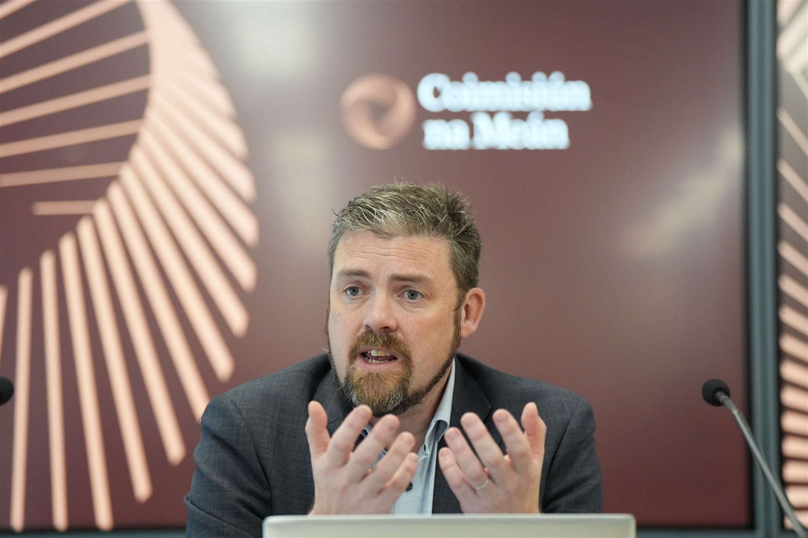 John Evans, the Digital Services Commissioner from Coimisiun na Mean, speaking at the launch of the Online Safety Code (Niall Carson/PA)