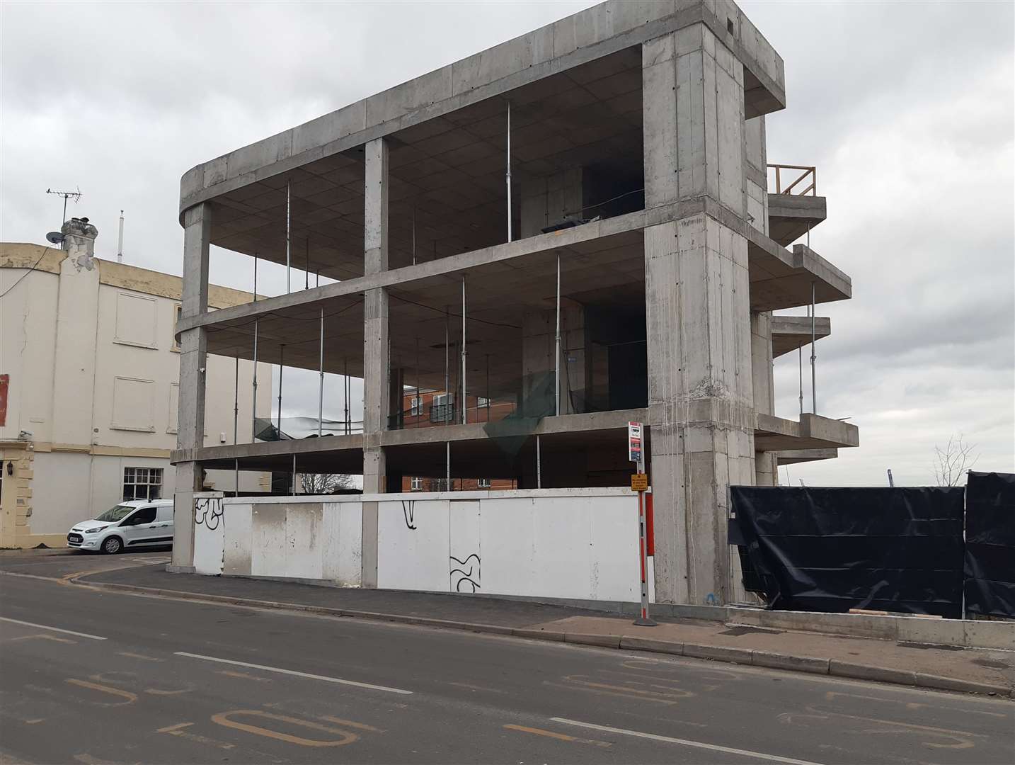 A temporary bus stop has been put in place outside the development. Photo: Sean Delaney