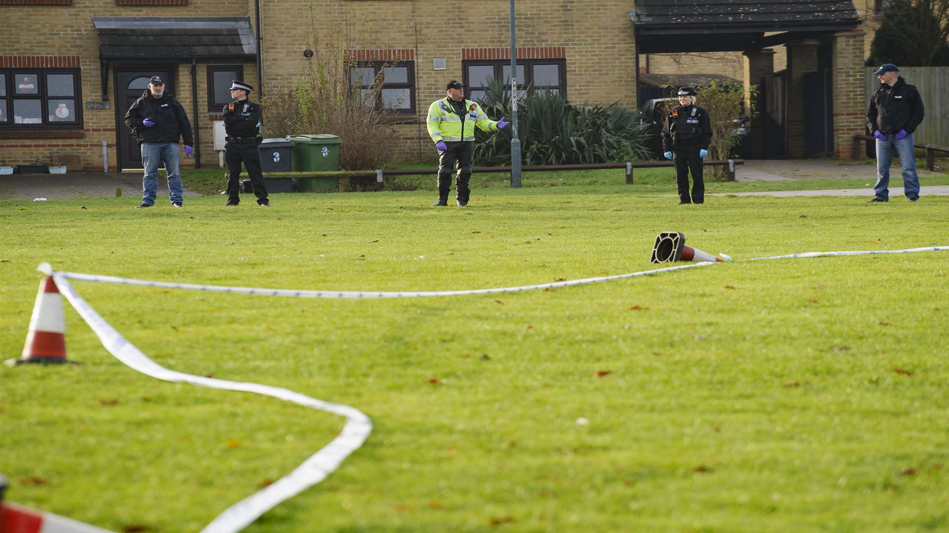 Police at the scene of the assault