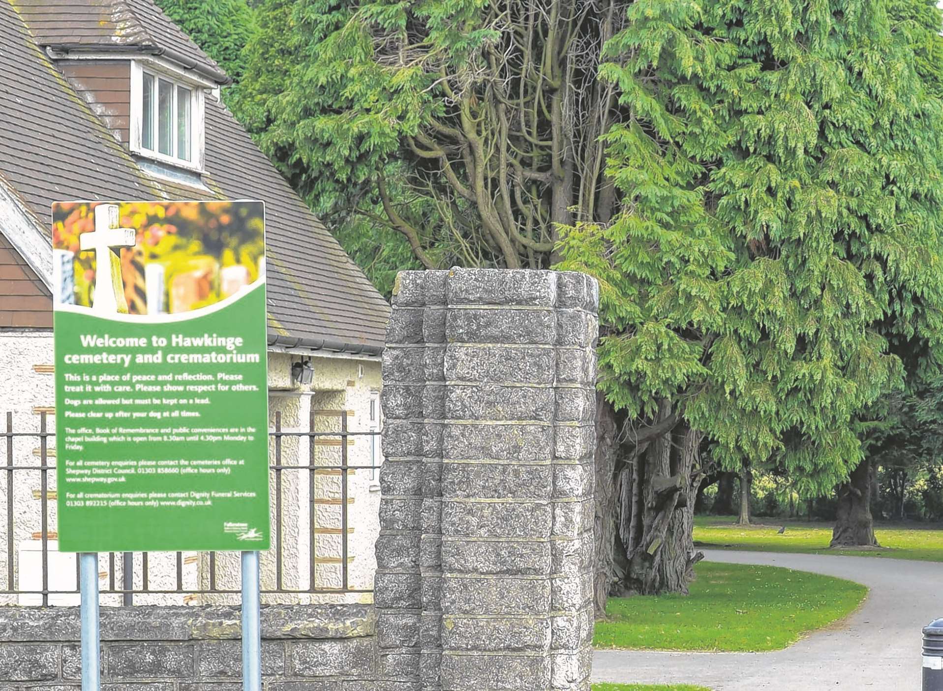 The council's sign outside the cemetery telling the public that it is a place of "peace".