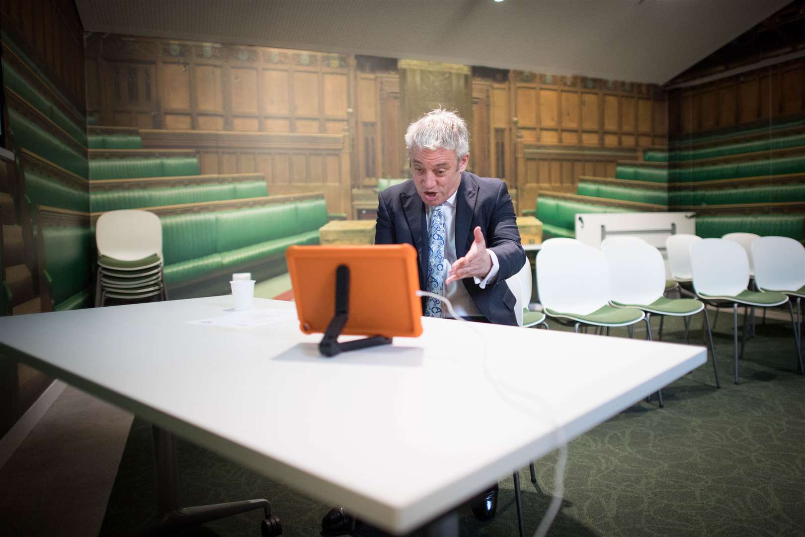 John Bercow holding a Question and Answer session with students from Yale Sixth Form College in North Wales in Portcullis House in the Houses of Parliament (Stefan Rousseau/PA)