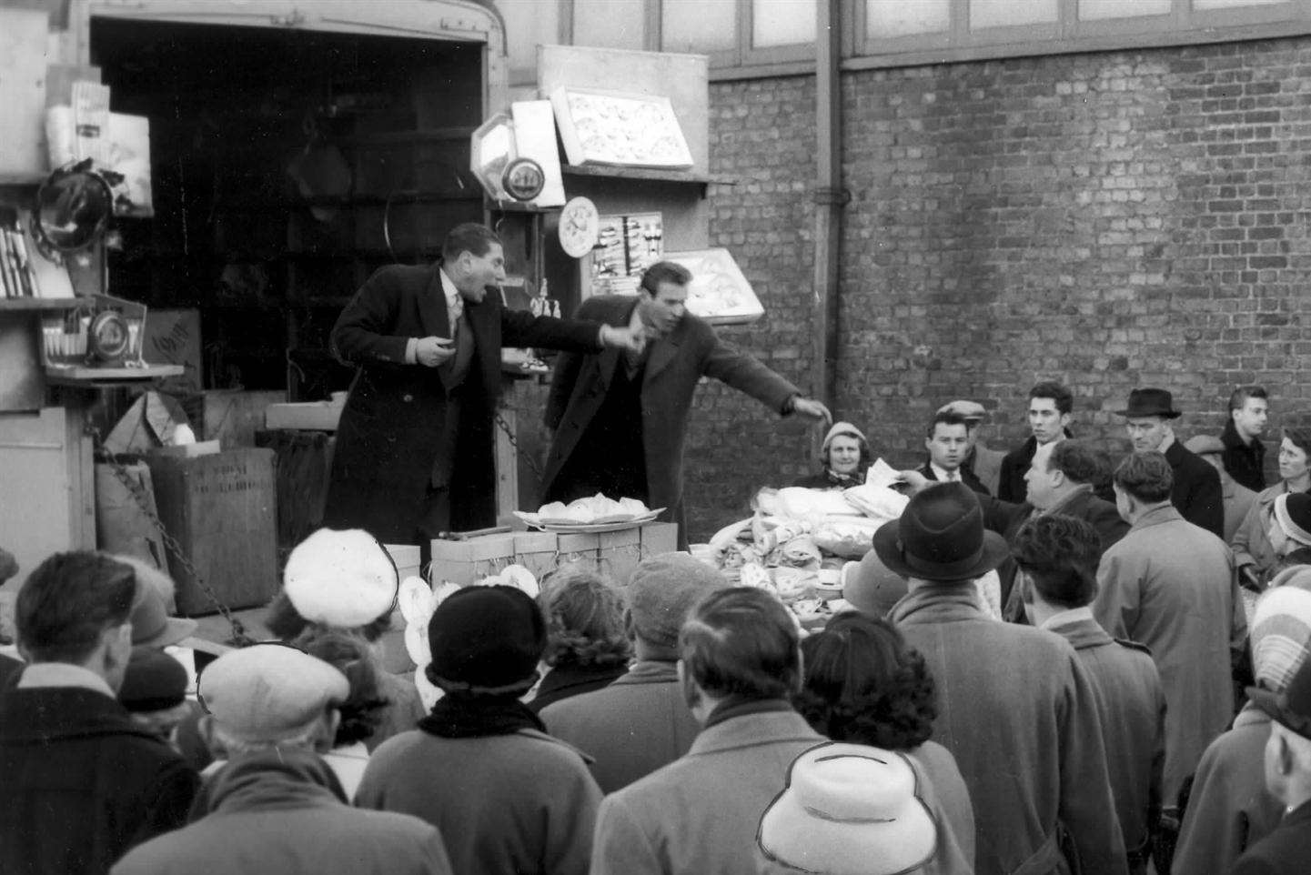 Mr Strong selling chinaware and goods for the home with a sales pitch full of quips and gags in 1959