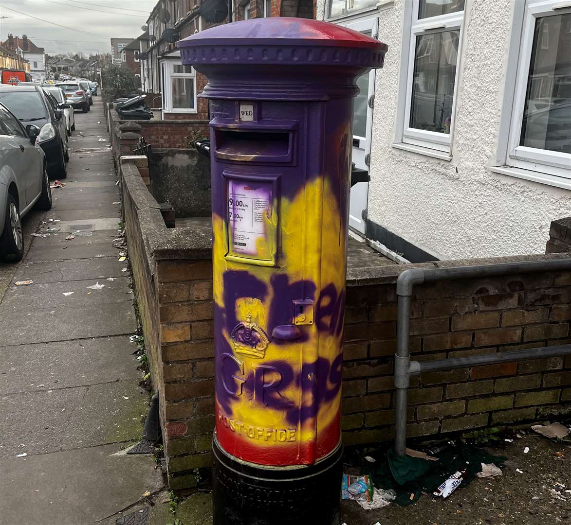 This post box in St Vincent's Road has been painted to look like a Cadbury Creme Egg
