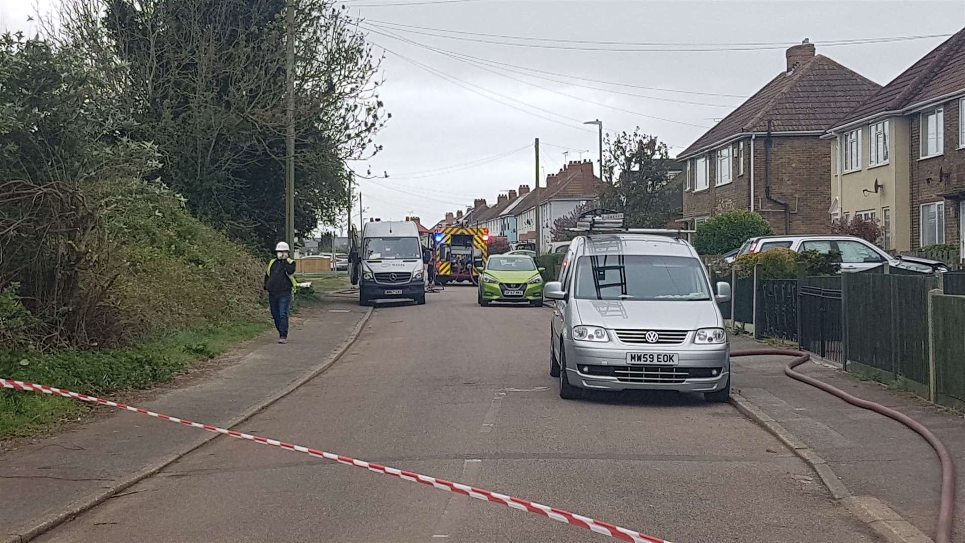 Burgess Road is still cordoned off as the fire is left to burn out