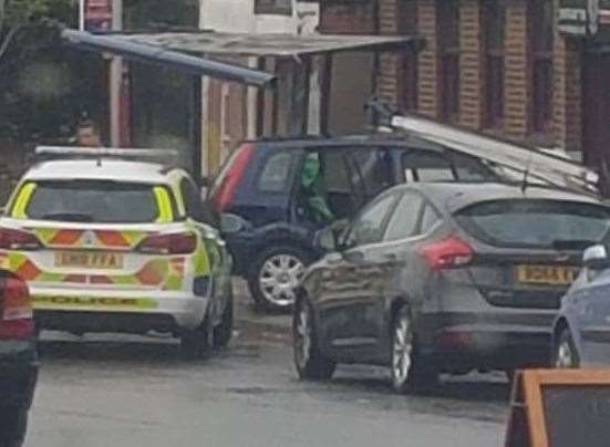 A car ploughed through a bus stop in Northfleet, the third incident in the last week. Picture: Steve Mairs (11745360)