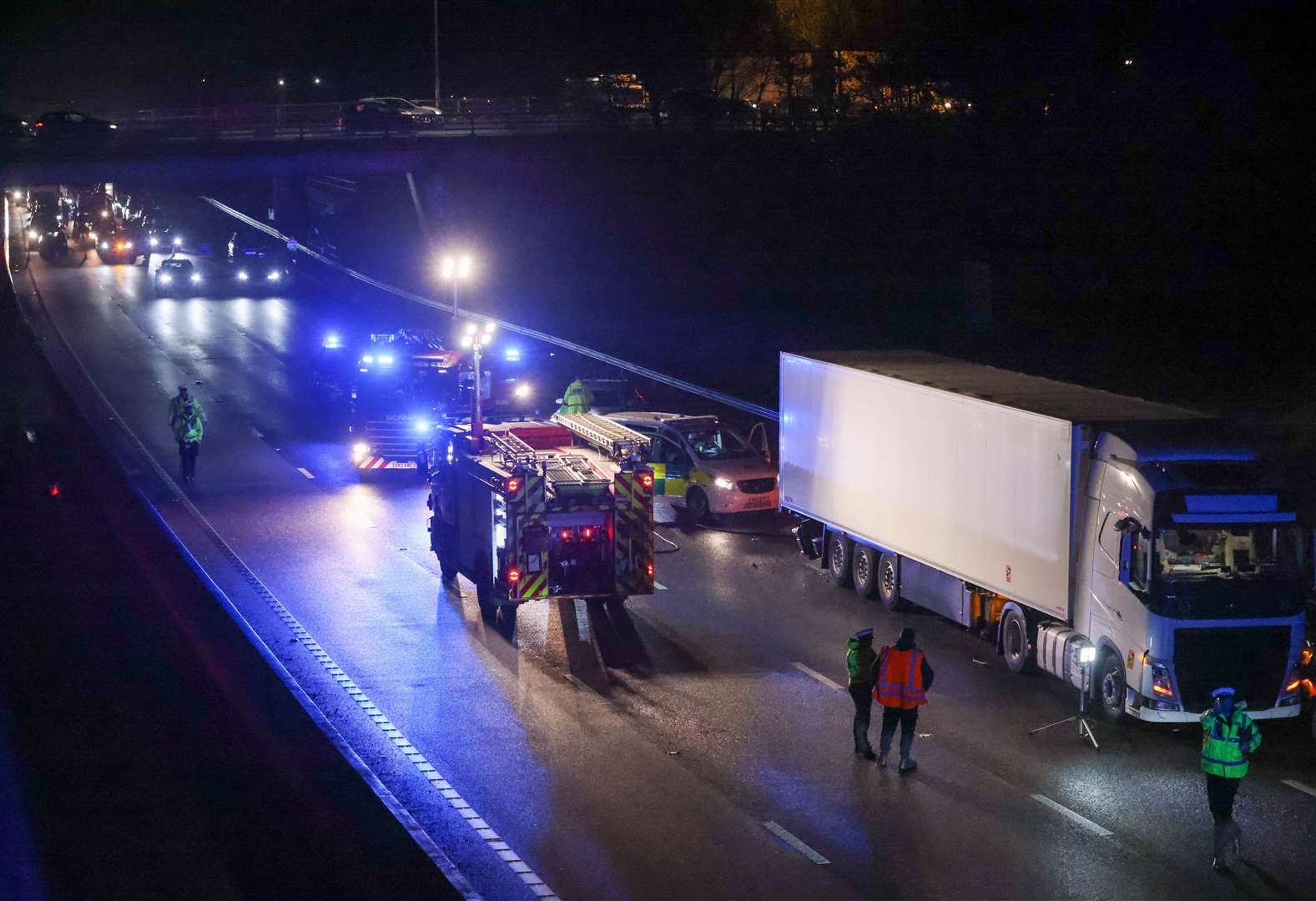 Part of the M20 near West Malling has been closed due to a serious crash involving multiple vehicles .Picture: UKNIP