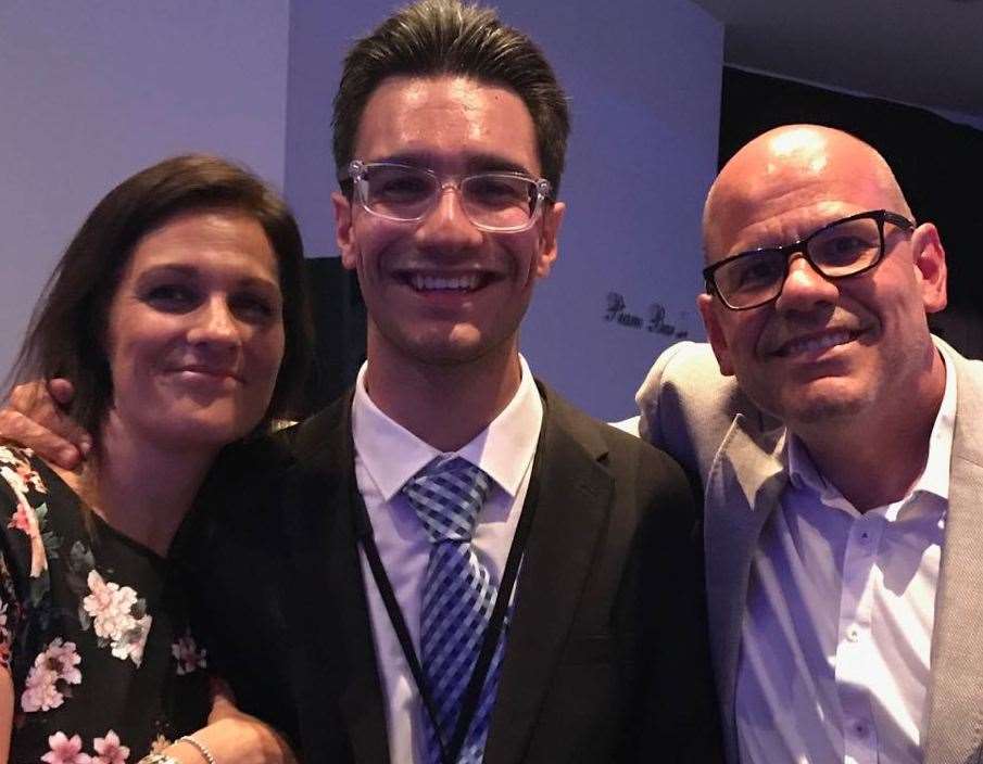 George Perfect in July 2018 as chairman of the Medway Youth Awards with his mum and dad