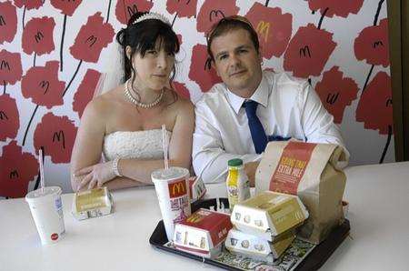 Bride Annie Terry and groom Mark have their wedding party at McDonalds, Orbital Park