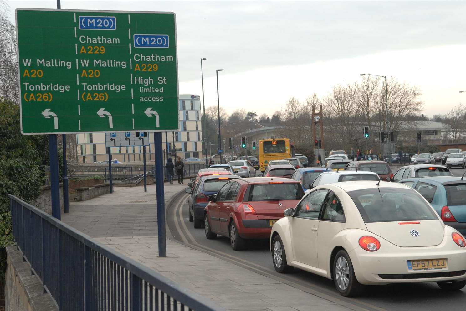 Heavy traffic at the junction of Bishops Way and Broadway