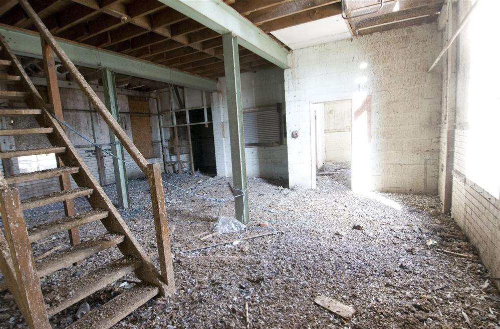 Pigeon mess fills the inside of the Sheerness water tower