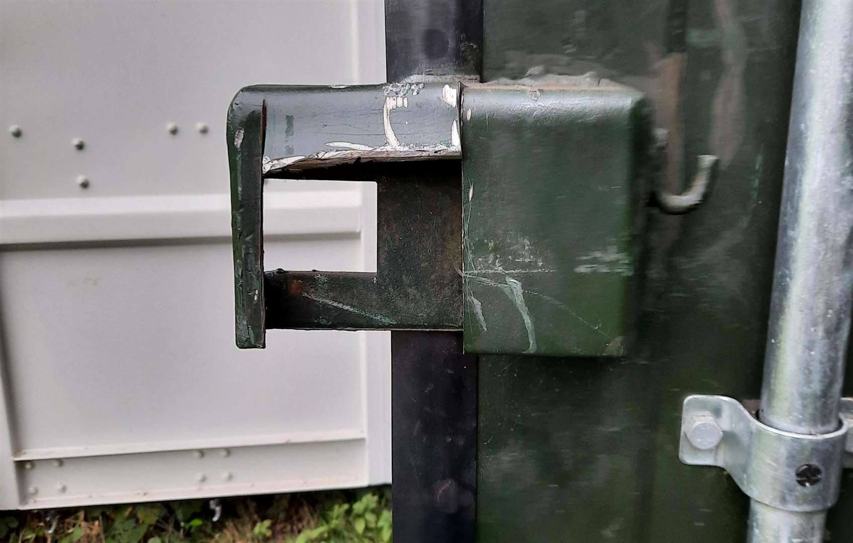 The lock on the container was broken with angle grinders. Picture: Fox Archers