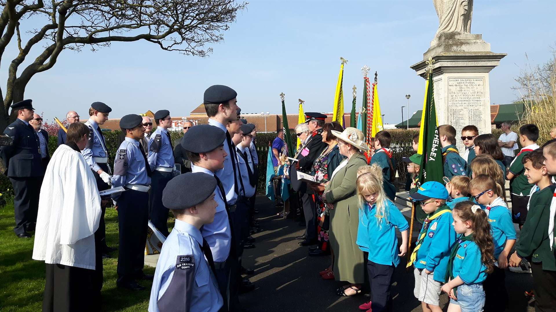 The unveiling of the Capt James McCudden VC paving stone at Sheerness War Memorial