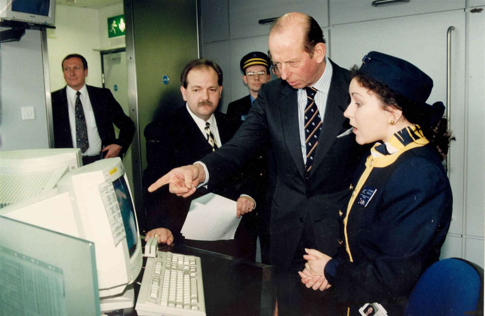 The Duke of Kent travelled to Ashford International by train from London with Transport Secretary Sir George Young for the opening ceremony. Customer care worker Maria Lawrence is pictured explaining to the Duke how to book a ticket