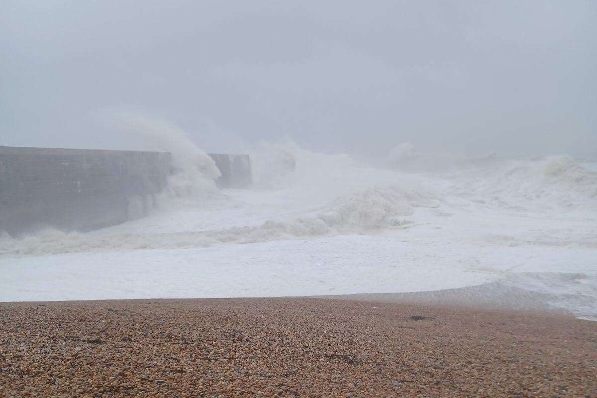 High waves at the harbour in Folkestone