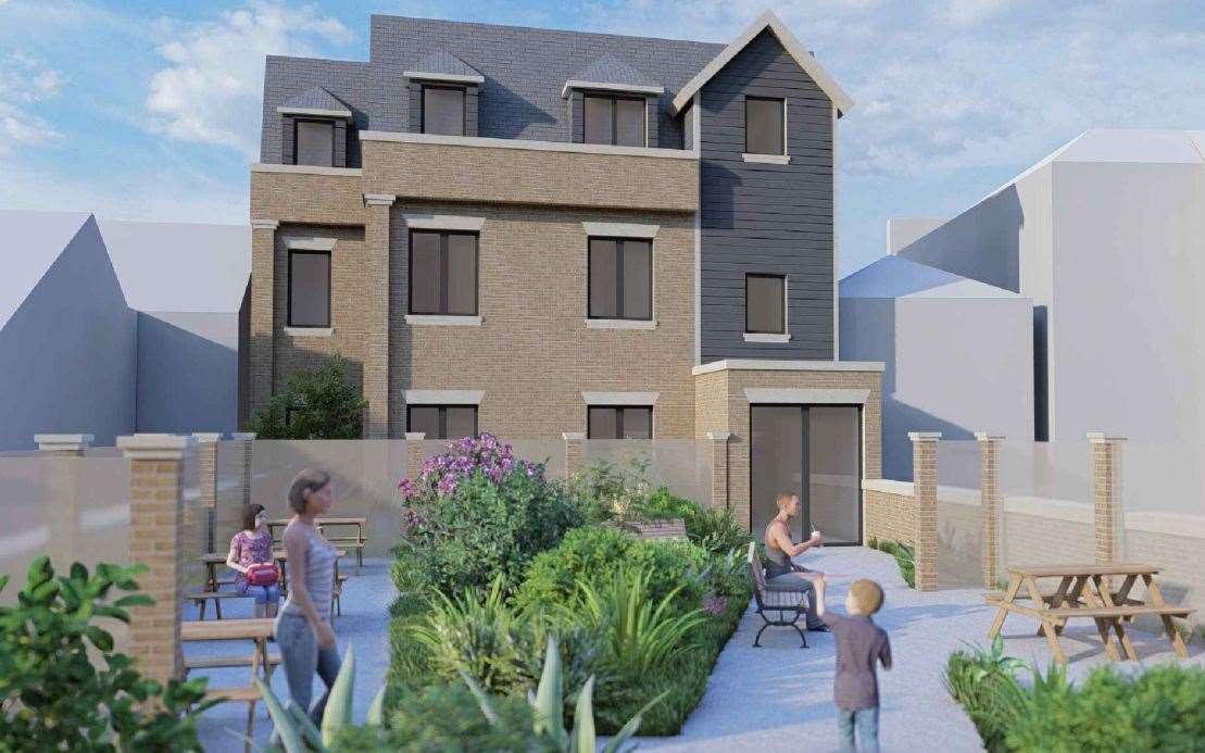 The proposals include a garden terrace linking the flats in Market Street between the shop building and the new block next to the Central Car Park in Faversham. Picture: Atelier SM Architects