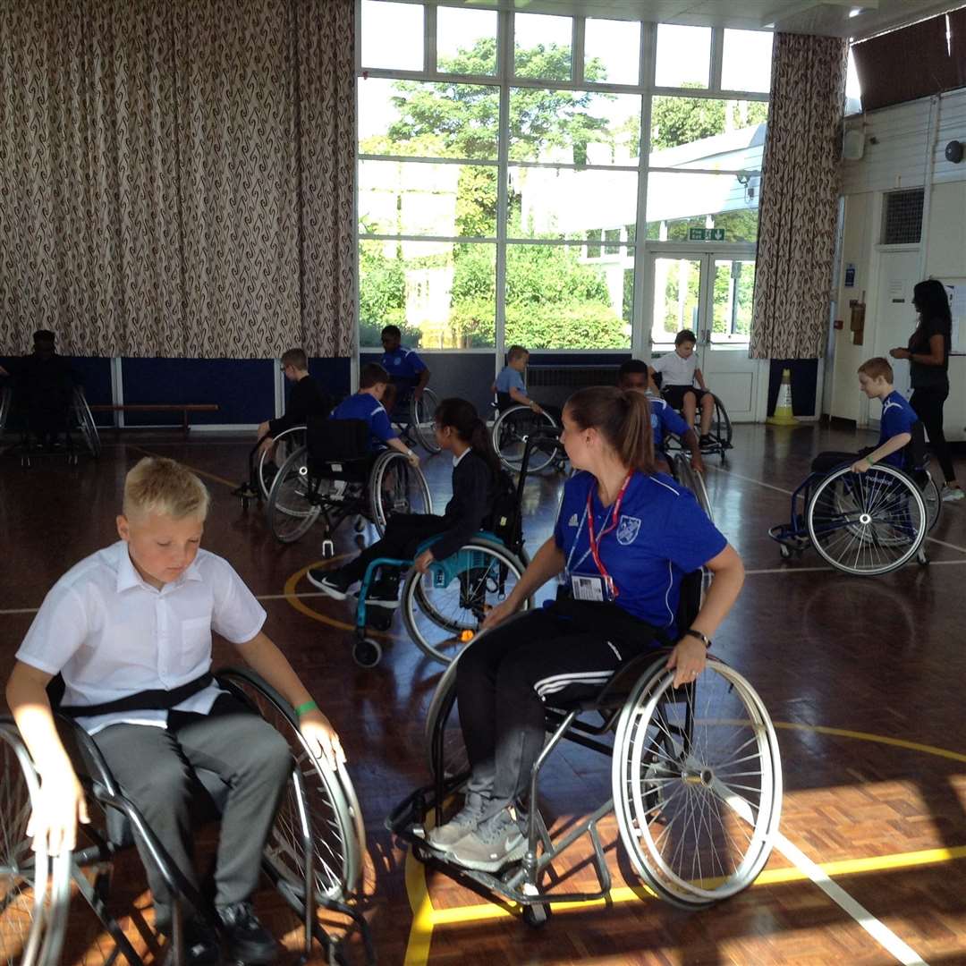 Pupils had a chance to try out some of the wheelchairs