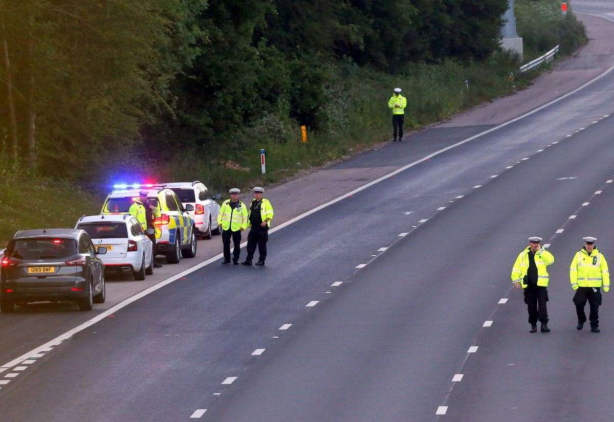 Investigation work on the M20 on the day of the incident. Picture: UKNiP