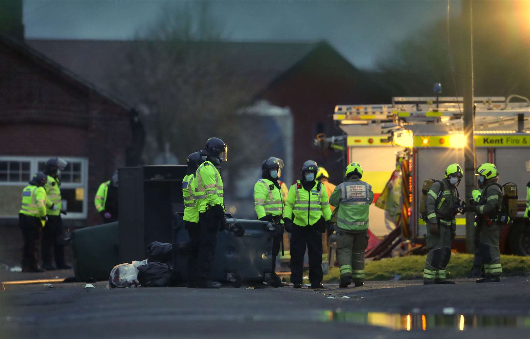 Emergency services at an incident at Napier Barracks in Folkestone (Gareth Fuller/PA)