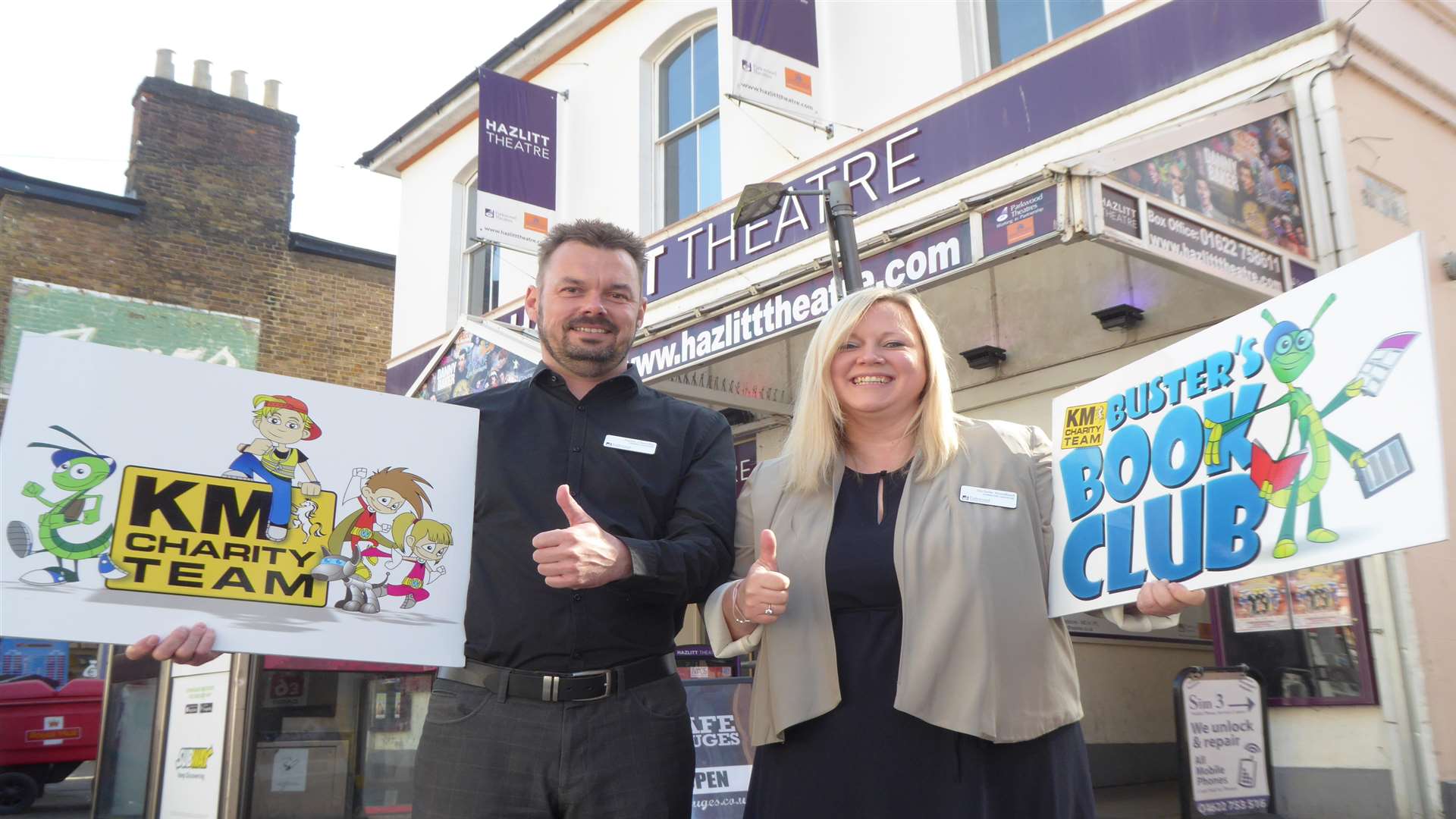 Martin Cleverley and Michelle Woodland from Hazlitt Theatre which is offering a top prize to the winner of a writing contest for children.