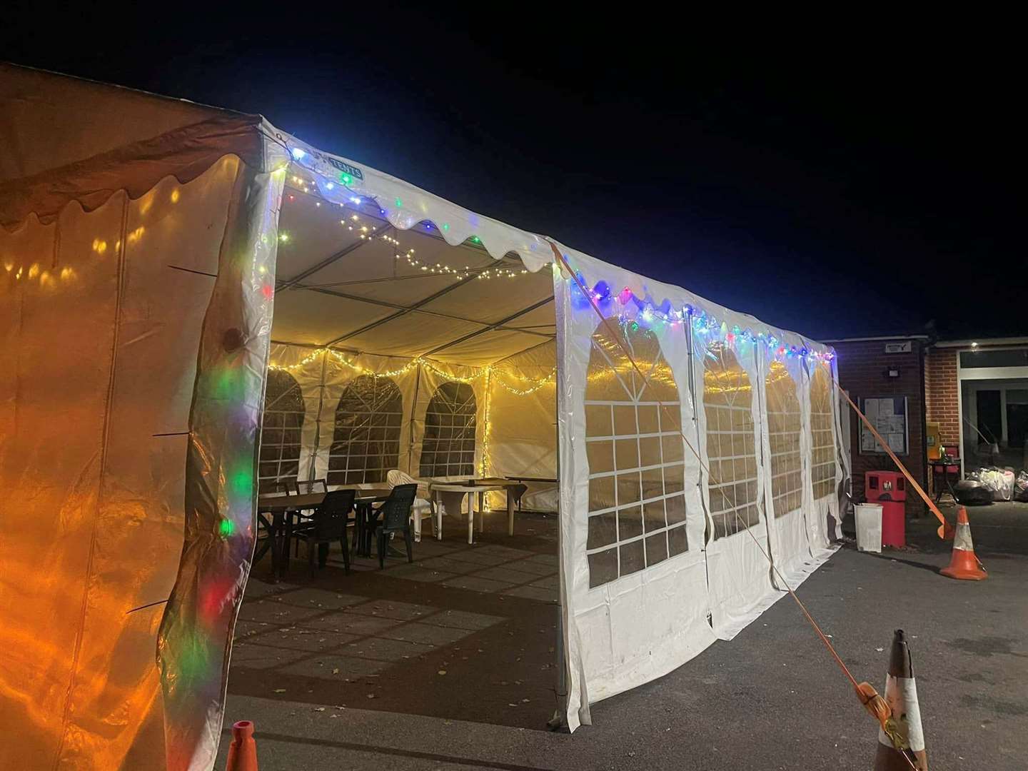 The festive marquee at Hersden Community Centre before Storm Bert