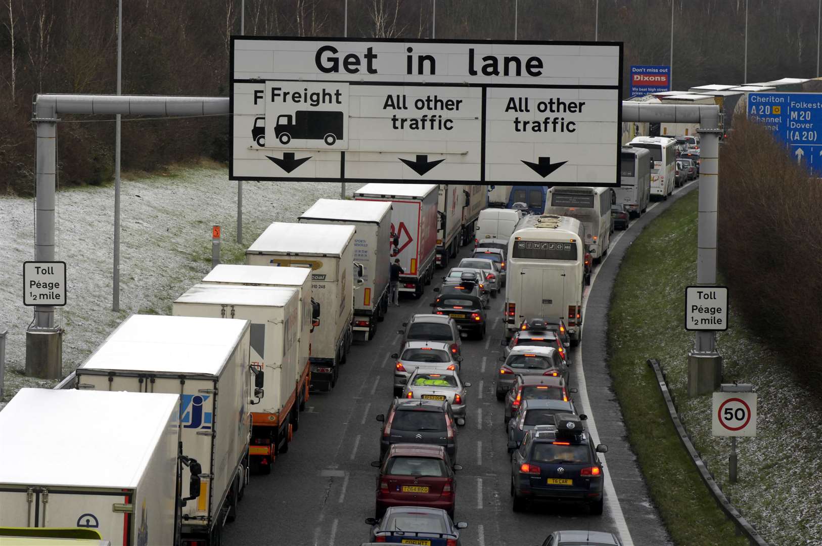 Operation stack M20 coast bound - Traffic jammed at junction 11a for the Channel Tunnel in 2009. Picture Gary Browne