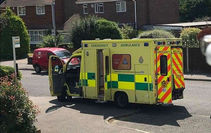 An ambulance along Lower Road in Faversham