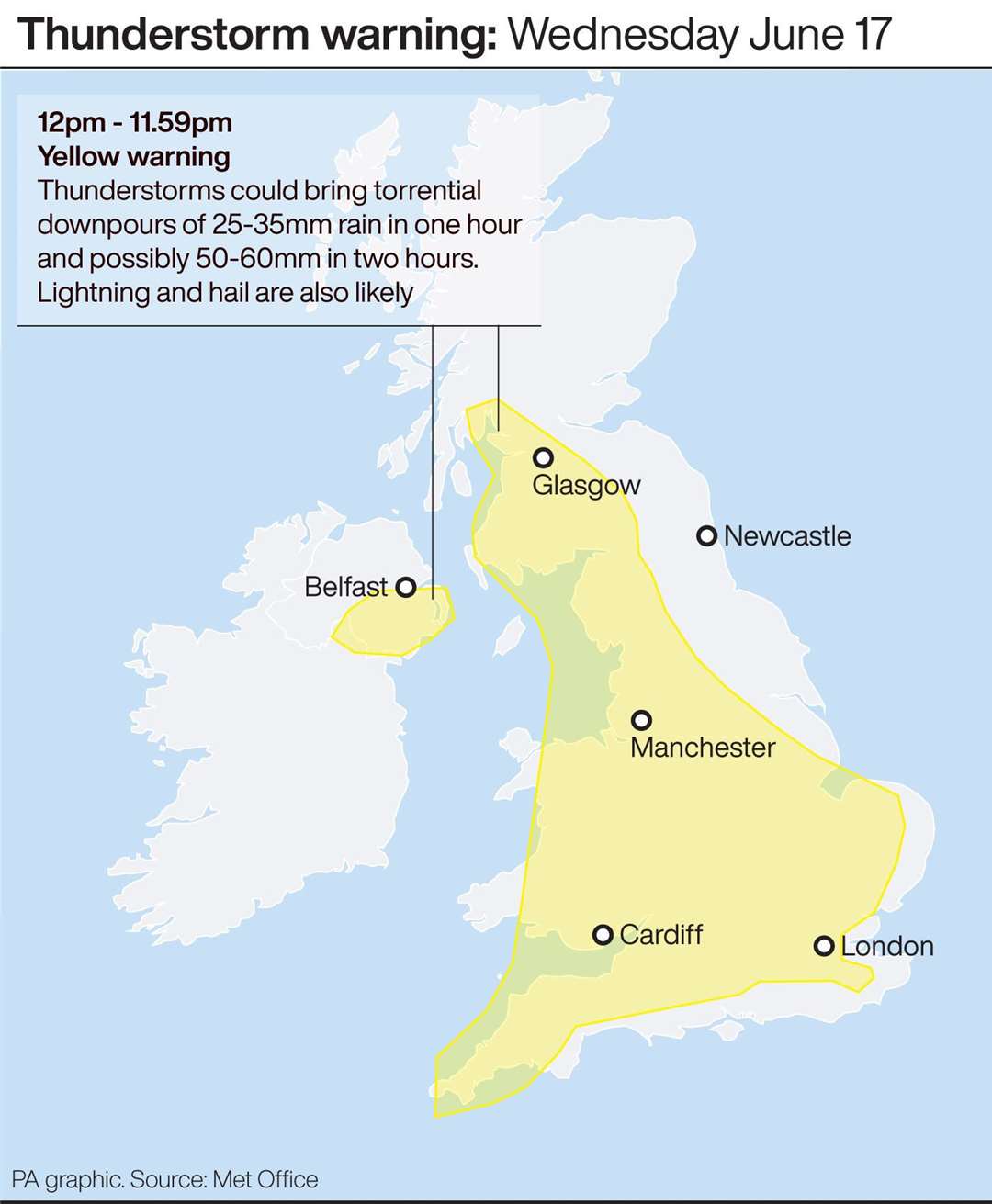 Thunderstorm warning (PA Graphics)